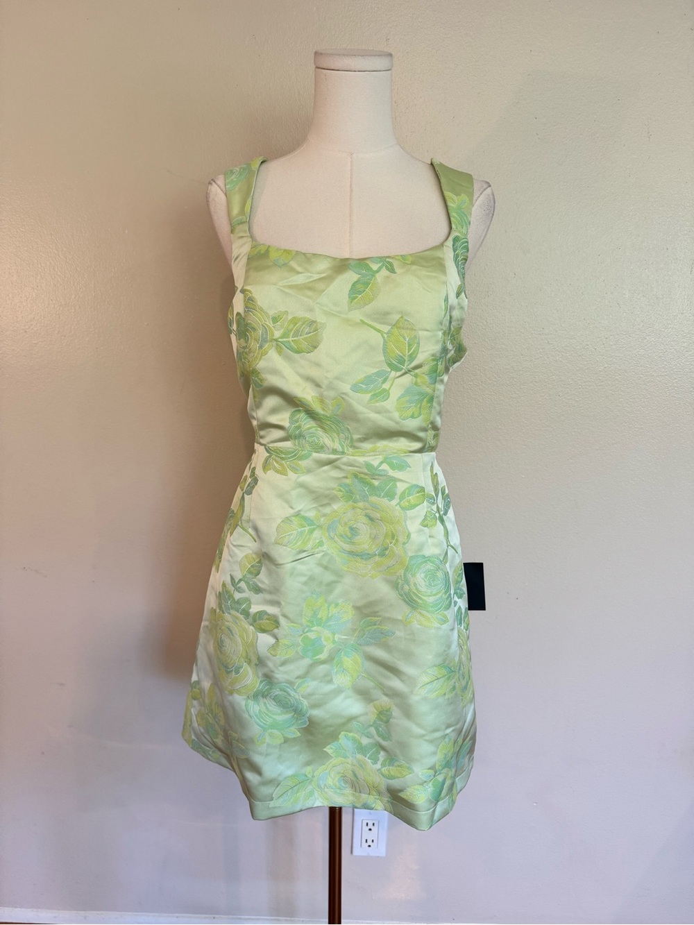 NWT Lulu's Light Green Floral Jacquard Mini Dress - Picture 3 of 11